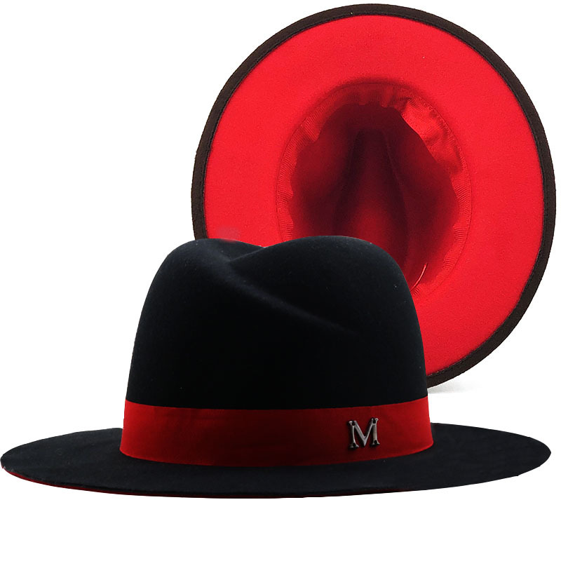 Fedora Hat Wool - Neue Außen Schwarz Innen rot Wollfilz