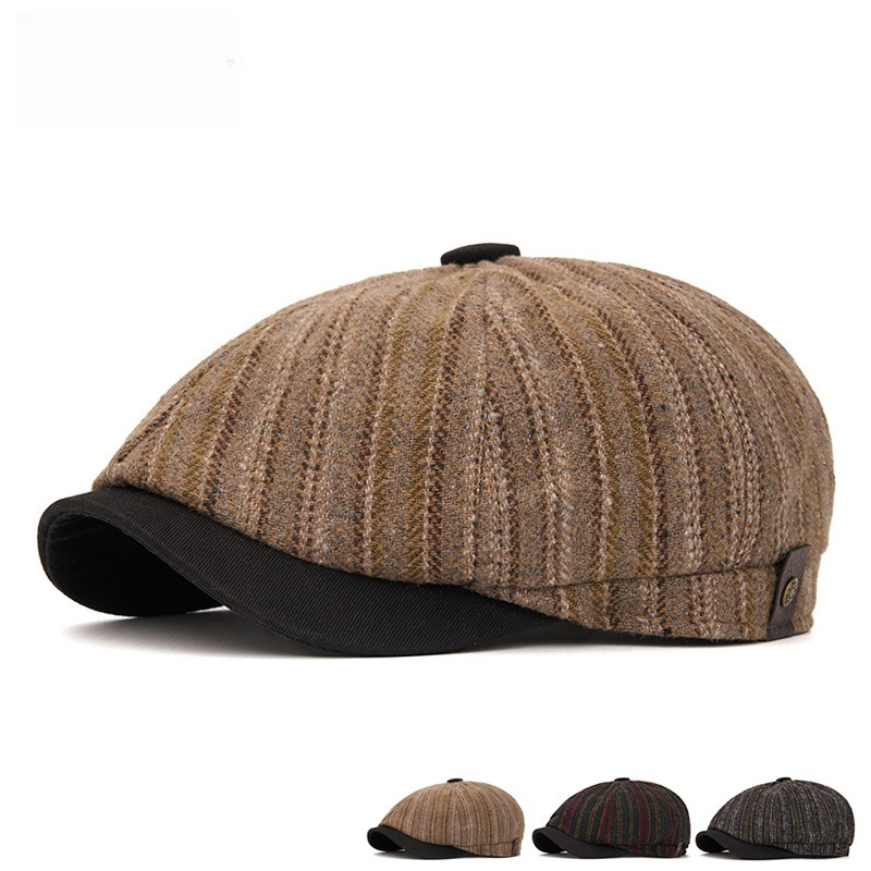 Newsboy Cap Ivy - Unisex Gestreifte Wollmischung Newsboy-Mütze Vintage Baskenmütze