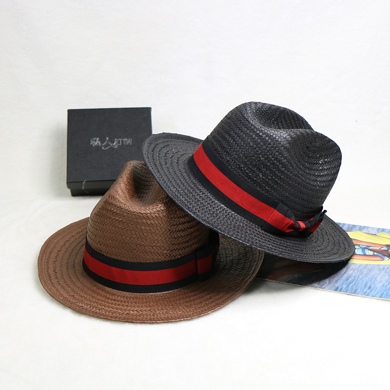 Cowboy Hat Straw - Handgewebter Strohhut im Jazz-Cowboy-Stil für Strandurlaub,