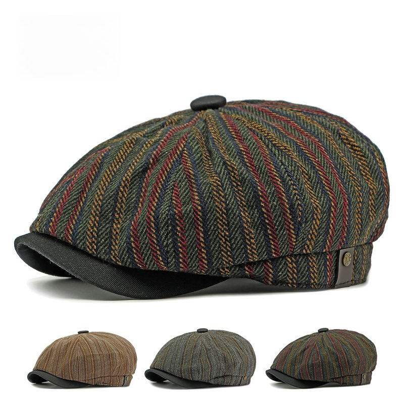 Newsboy Cap Ivy - Herren Vintage Gestreifte Tweed Newsboy-Mütze Verstellbare
