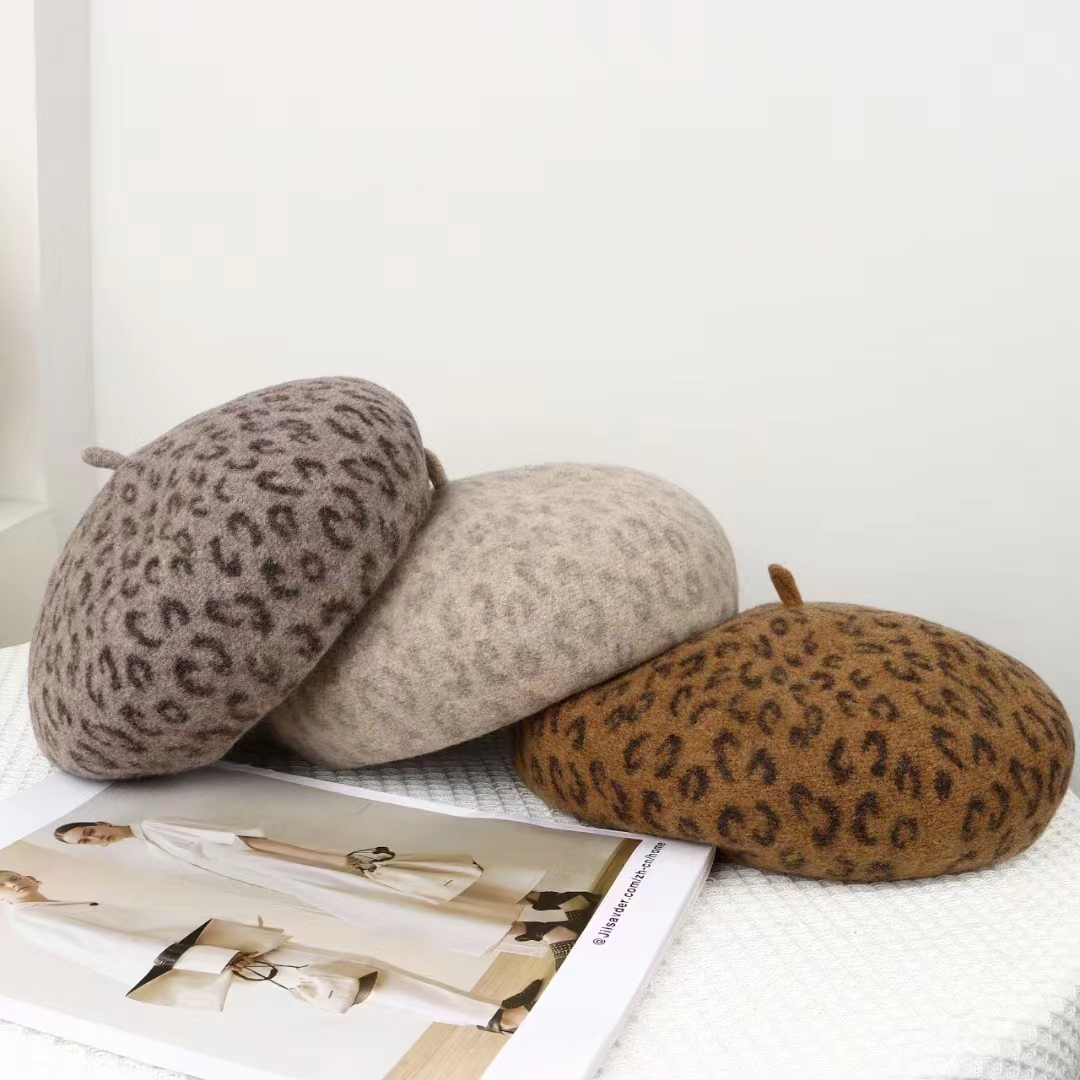 Neue Leopardenmuster Herbst Wi – Beret French Wool Bewertung und Preis